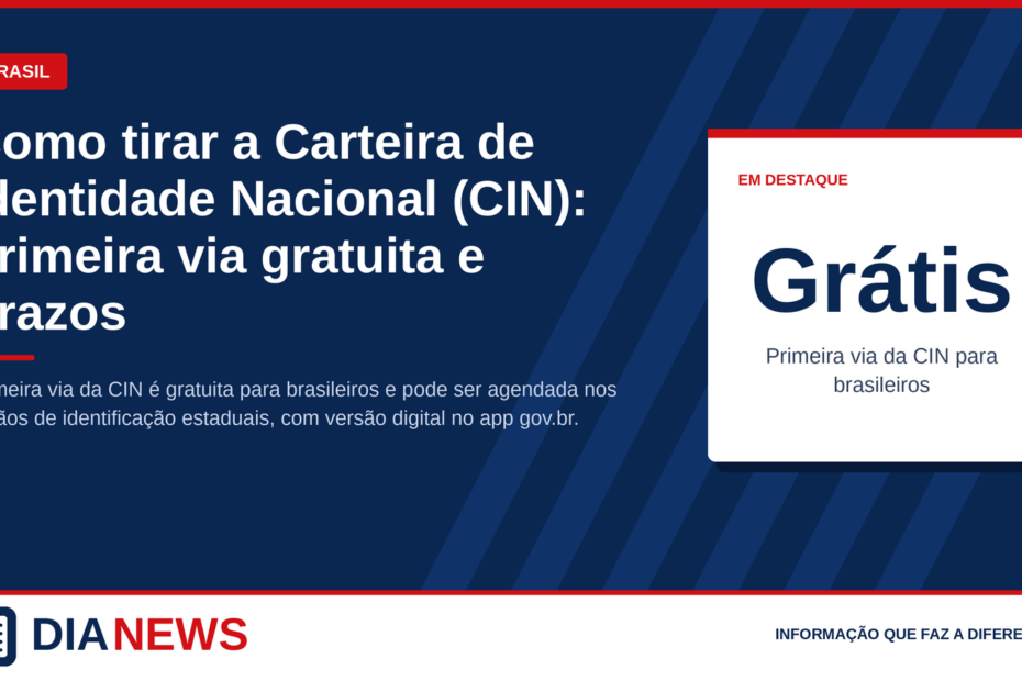 Arte da notícia "Como tirar a Carteira de Identidade Nacional (CIN): primeira via gratuita e prazos", do Dia News
